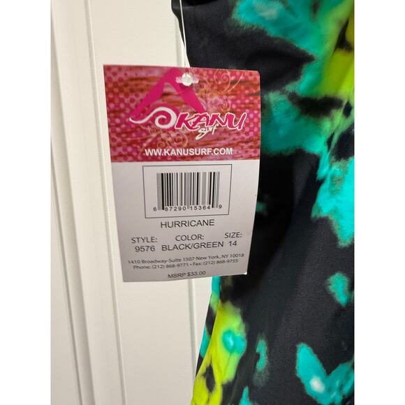 Kanu Surf Girls Beach Sport UPF 50+ 1-Piece Swimsuit, Hurricane Black/Green, 14 - Picture 6 of 6